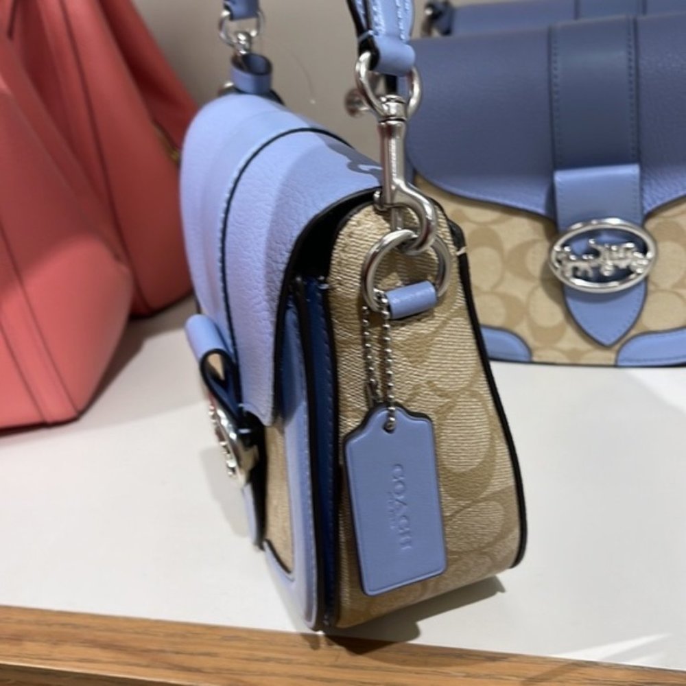 Coach Georgie Saddle Bag In Signature Canvas Light Khaki / Marble Blue - Picture 14 of 16